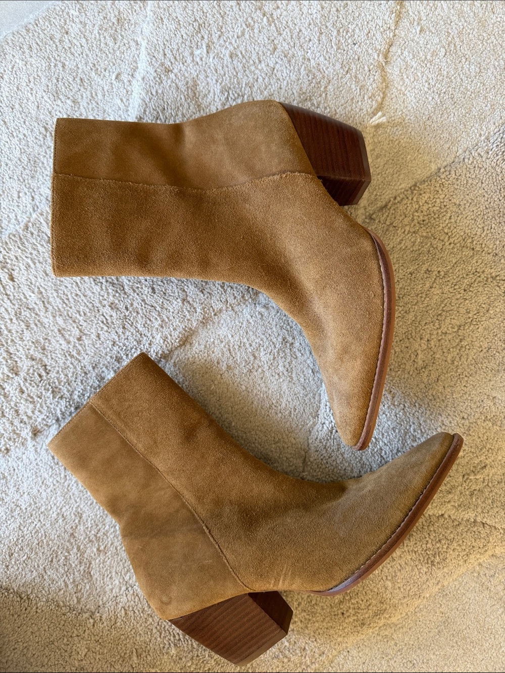 Women's Tan Suede Block Heel Ankle Boots
